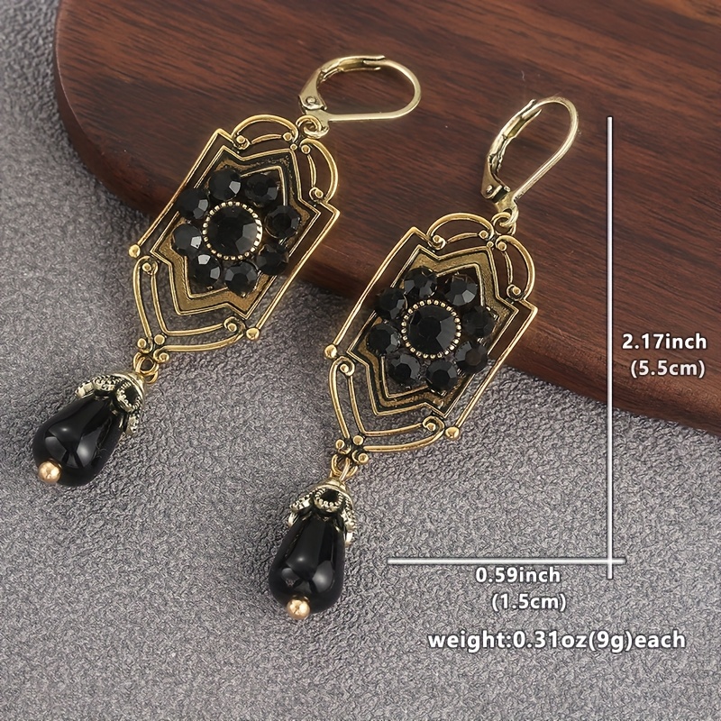 Women's Nostalgic Hollow Copper Earrings with Black Synthetic Turquoise, Birthday Gift
